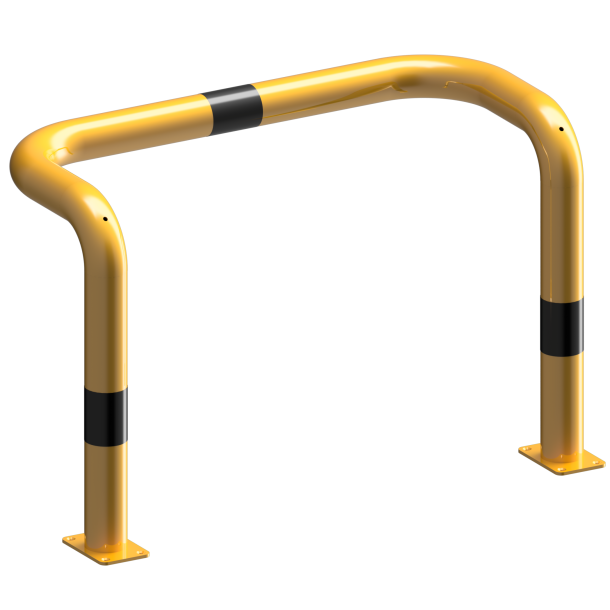 Anti-nudge hoop | double-sided, deep version | steel tube  76 mm | yellow / black | total width: 1000 mm | height above ground: 650 mm | to be fixed by plugs